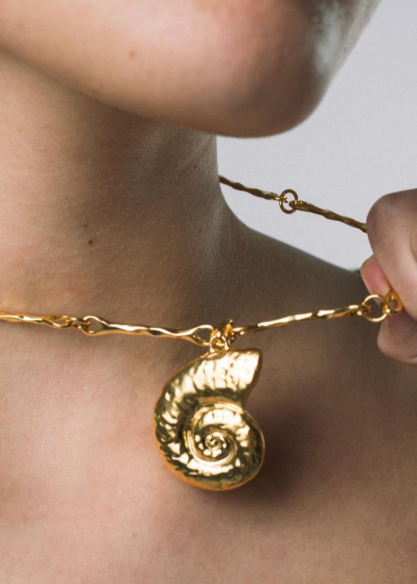 Gold Nautilus Necklace with Gold Shell