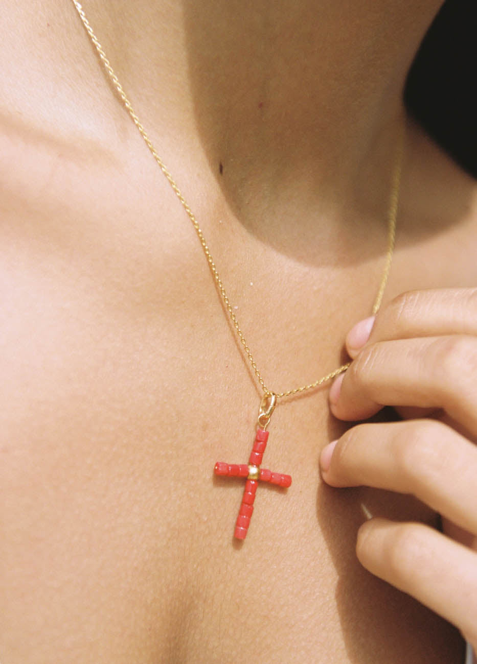 Coral Cross Charm