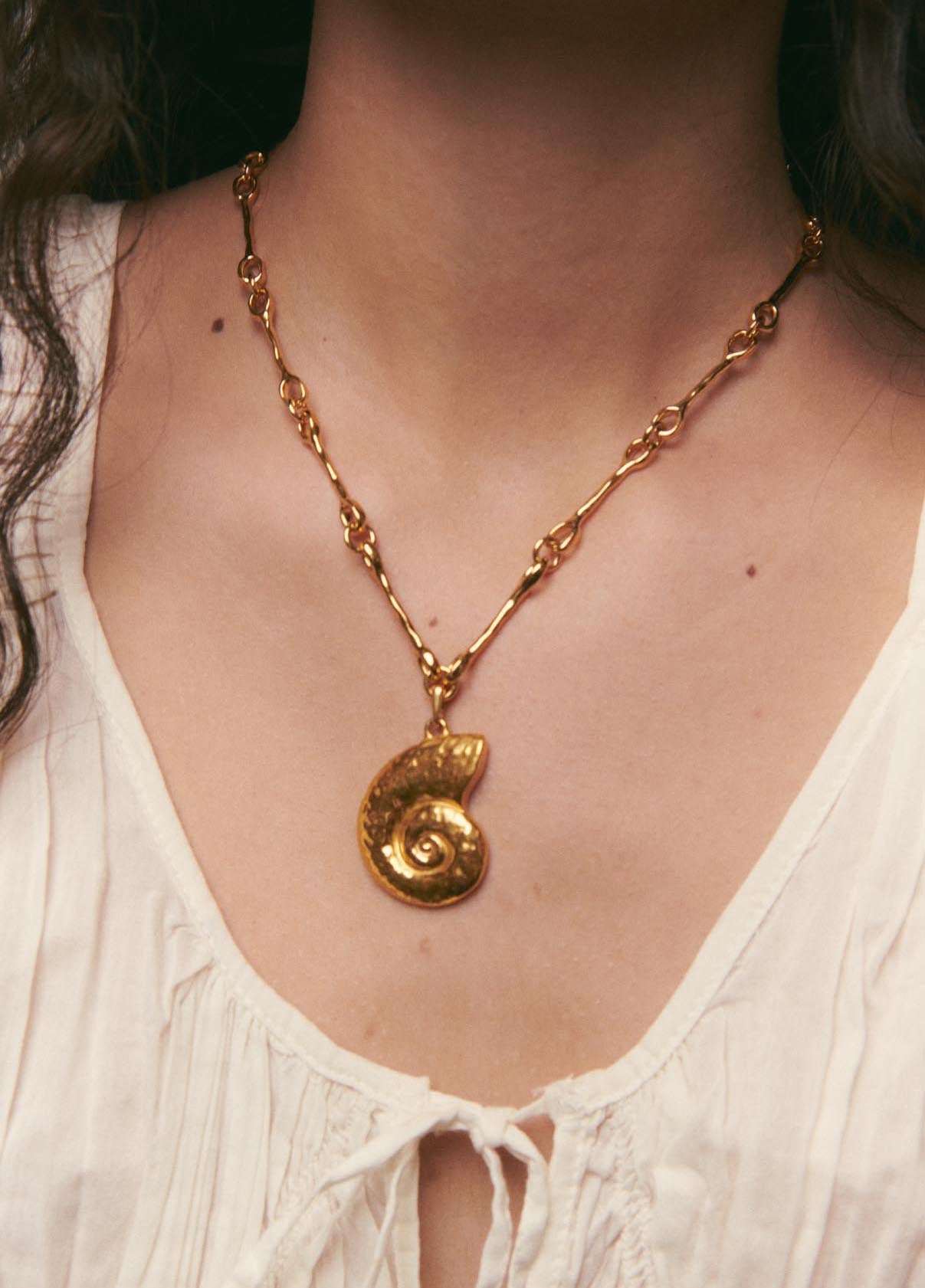 Gold Nautilus Necklace with Gold Shell