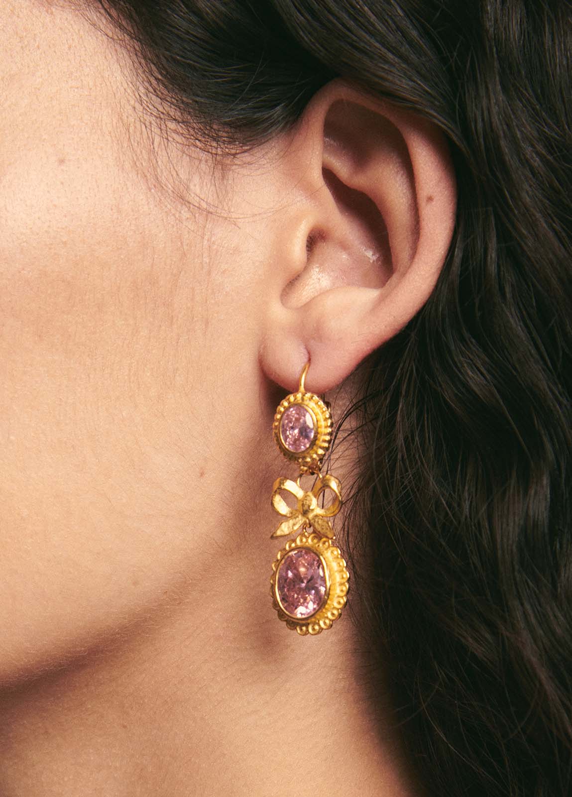 Pendientes Isabelinos Rosa Oro macizo
