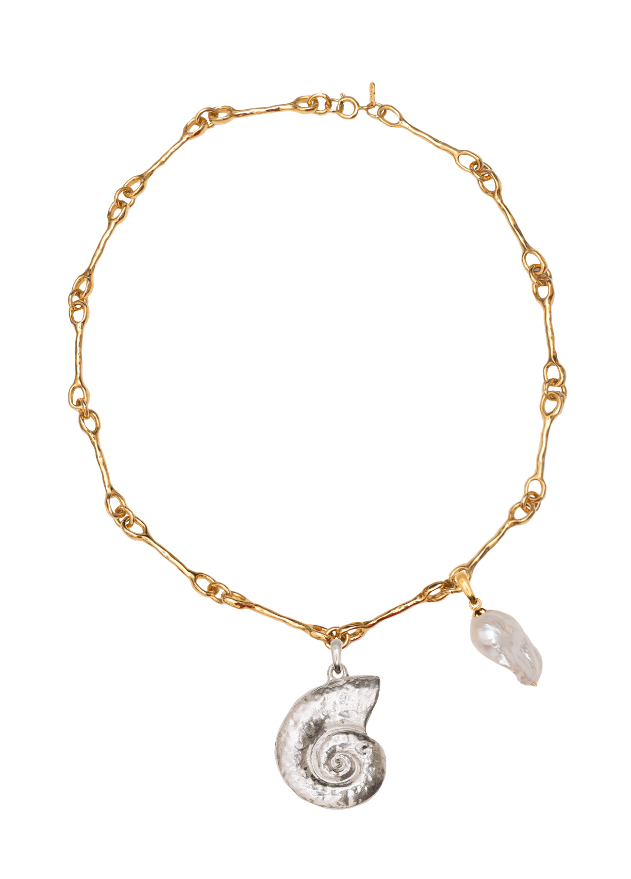 Gold Nautilus Necklace with Silver Shell and Pearl