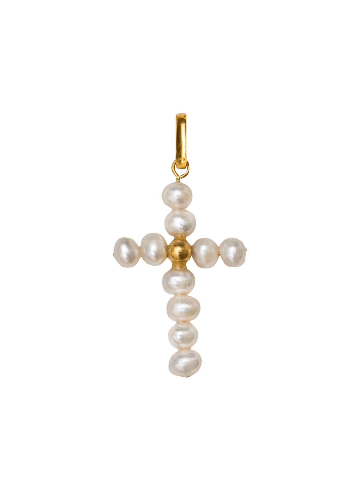 Pearly Cross Charm Solid Gold