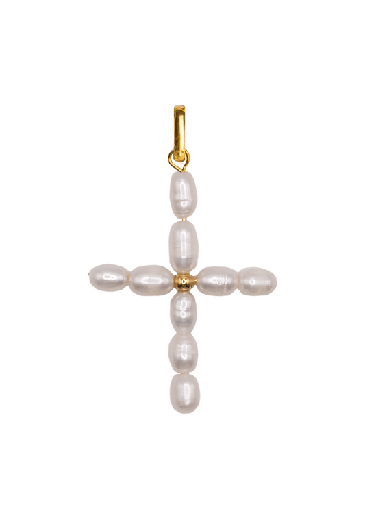 Pearly Cross Charm Solid Gold