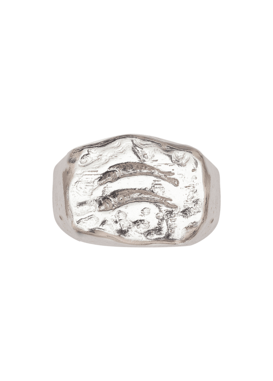 Anillo Sello Pez Plata
