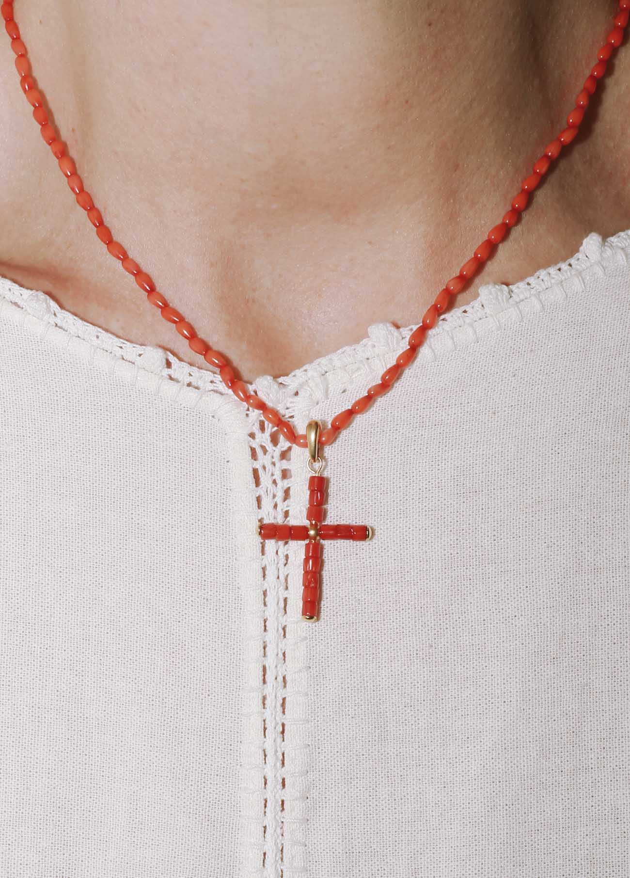 Coral Cross Charm